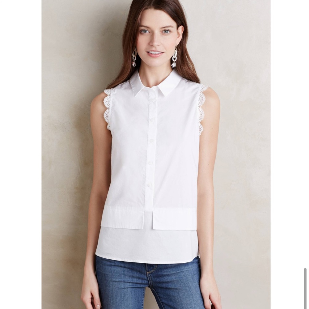 ANTHROPOLOGIE: Lace Trim Poplin